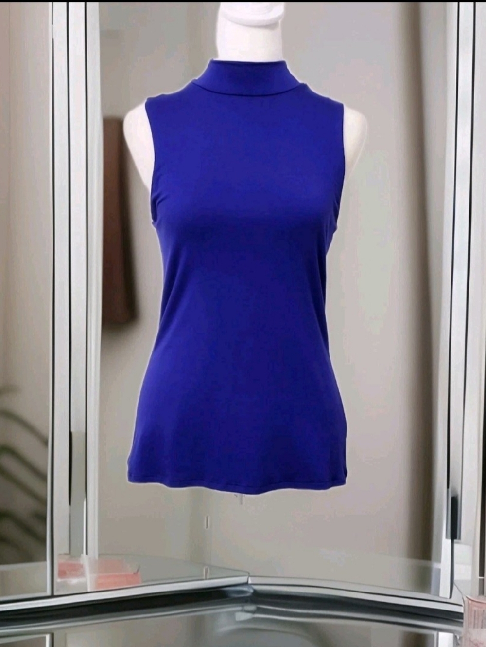 Express Sleeveless Mock Neck Tank Top in Royal Blue